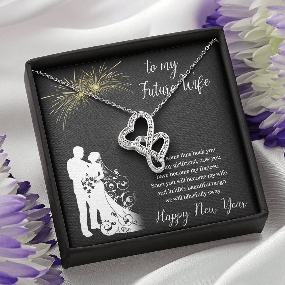 To My Future Wife Necklace for Women Personalized Birthday Anniversary Valentines Engagement Gift Double Hearts Necklace with Message Card from Husband Silver Jewelry for Women