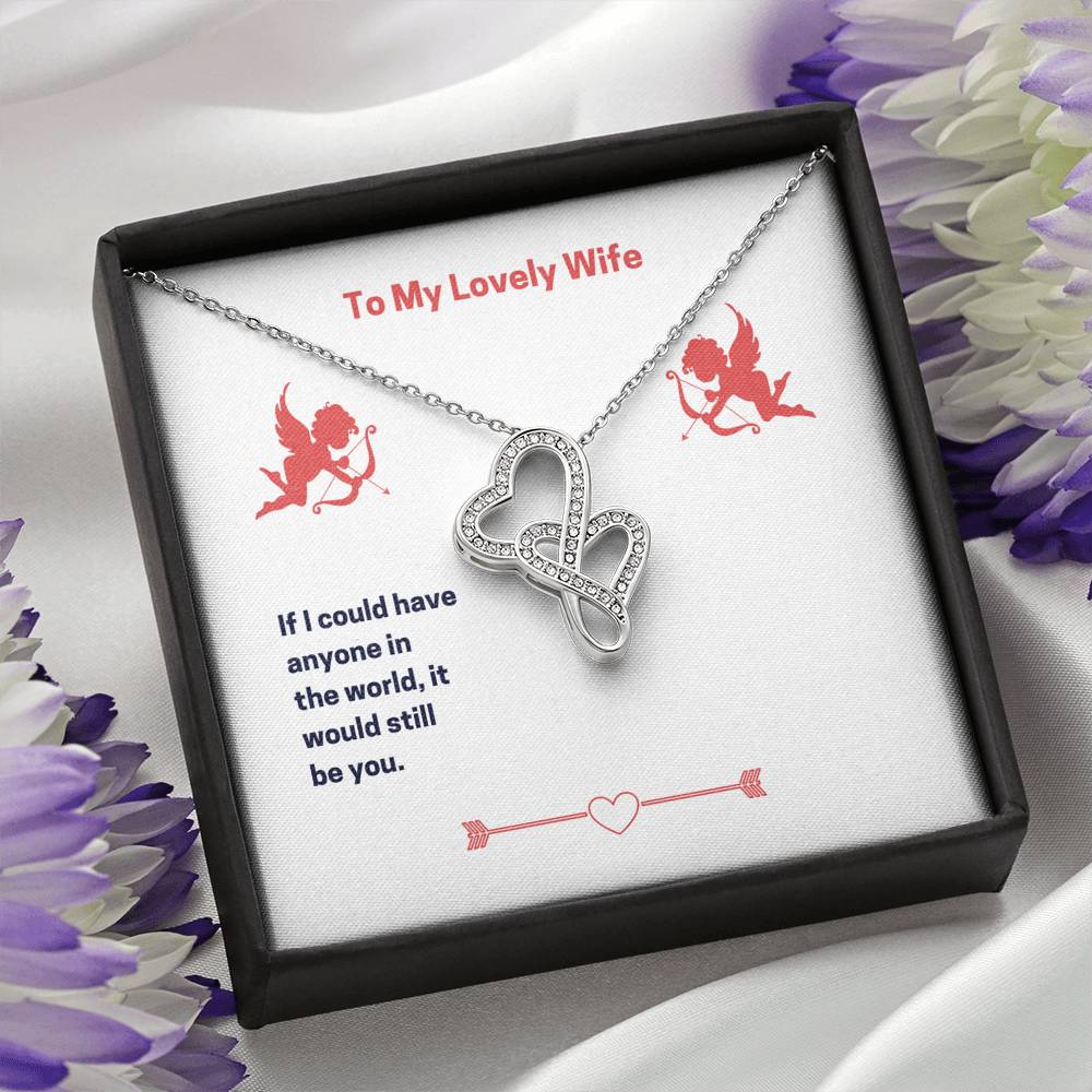 Personalized To my Wife Necklace  for Her Valentines Birthday Gift Double Hearts Necklace for Women with Message  Card