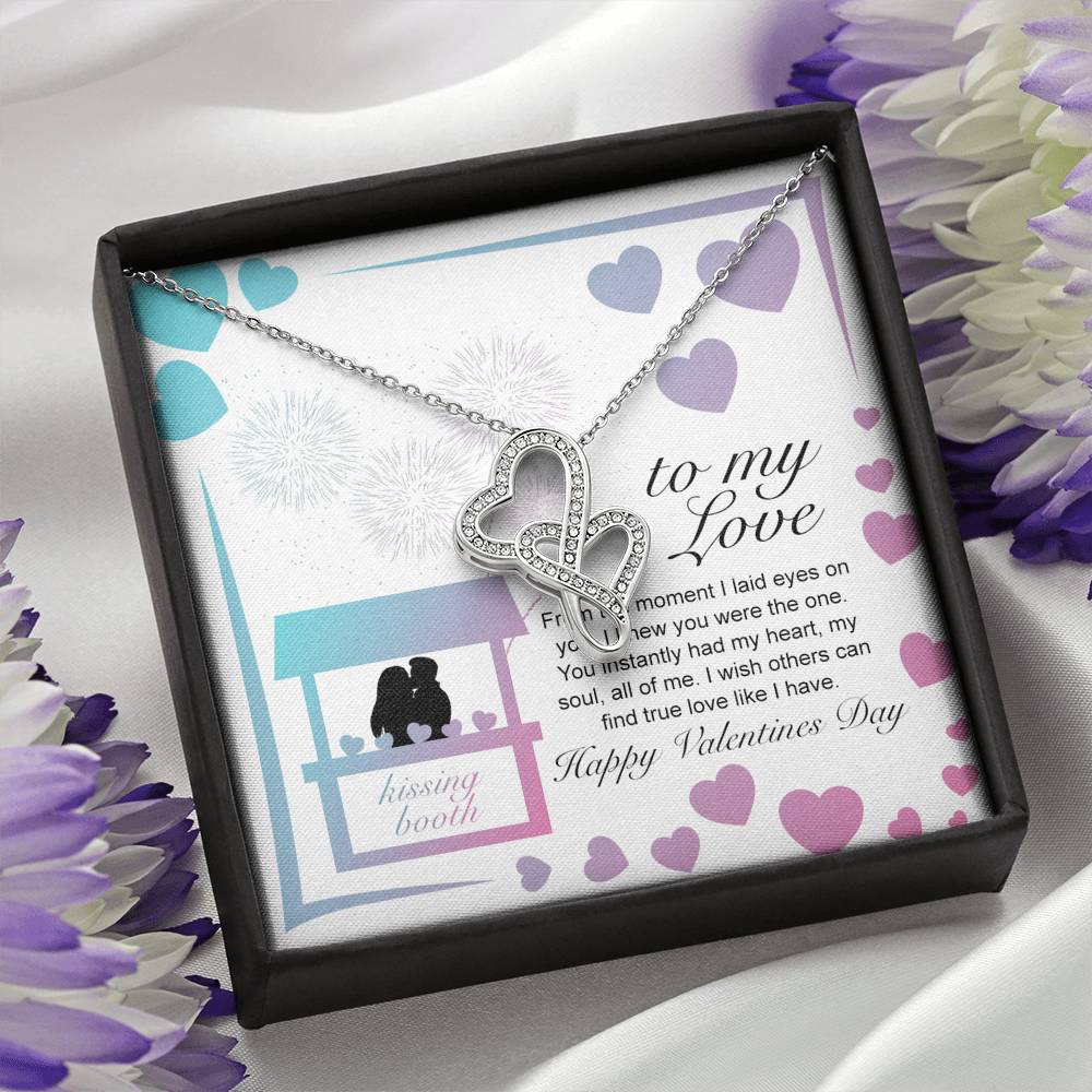 Personalized Wife Girlfriend Necklace  for Her Valentines Birthday Anniversary Gift Double Hearts Necklace for Women with Message  Card