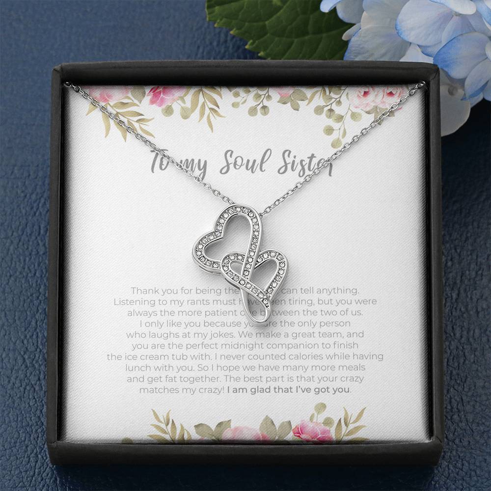 Personalized To my Soul Sister Necklace for Her Valentines Birthday Gift Double Hearts Necklace for Women with Message  Card