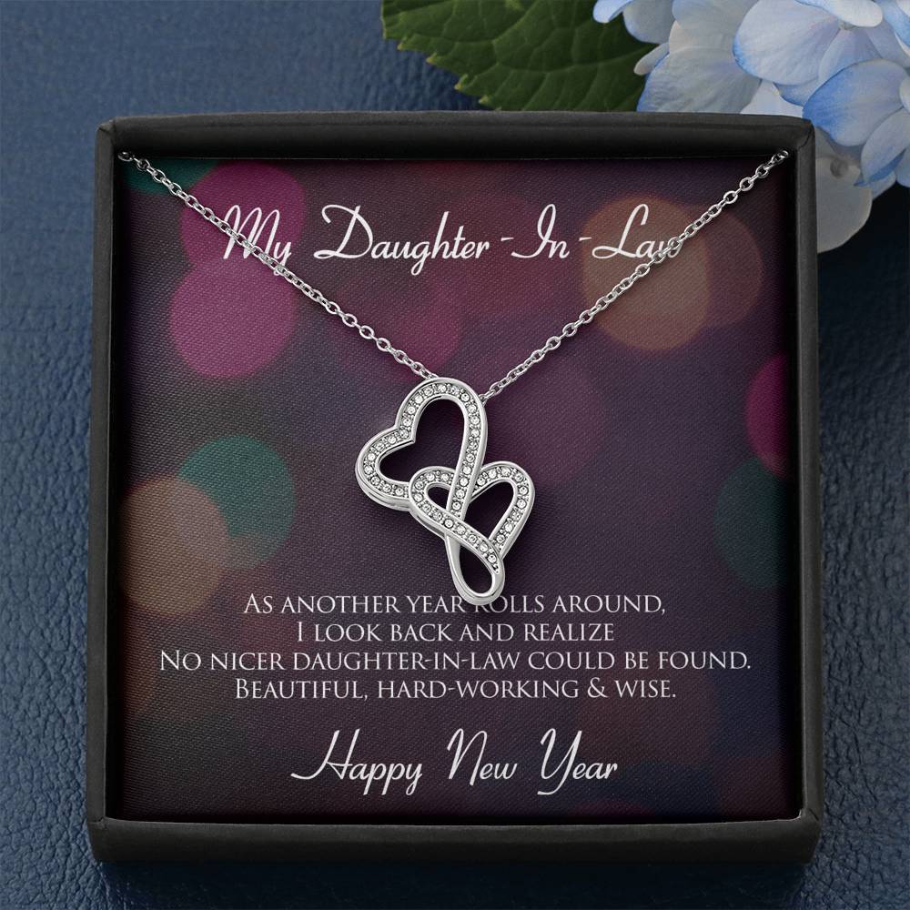 Personalized Gift Daughter in Law Necklace for Her Valentines Birthday  Gift Double Hearts Necklace for Women with Message  Card