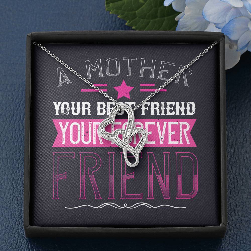Personalized Gift Mother Necklace for Her Valentines Birthday  Gift Double Hearts Necklace for Women with Message  Card