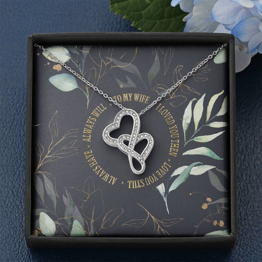 Personalized Gift Wife Necklace  for Her Valentines Birthday Anniversary Gift Double  Hearts Necklace for Women with Message  Card