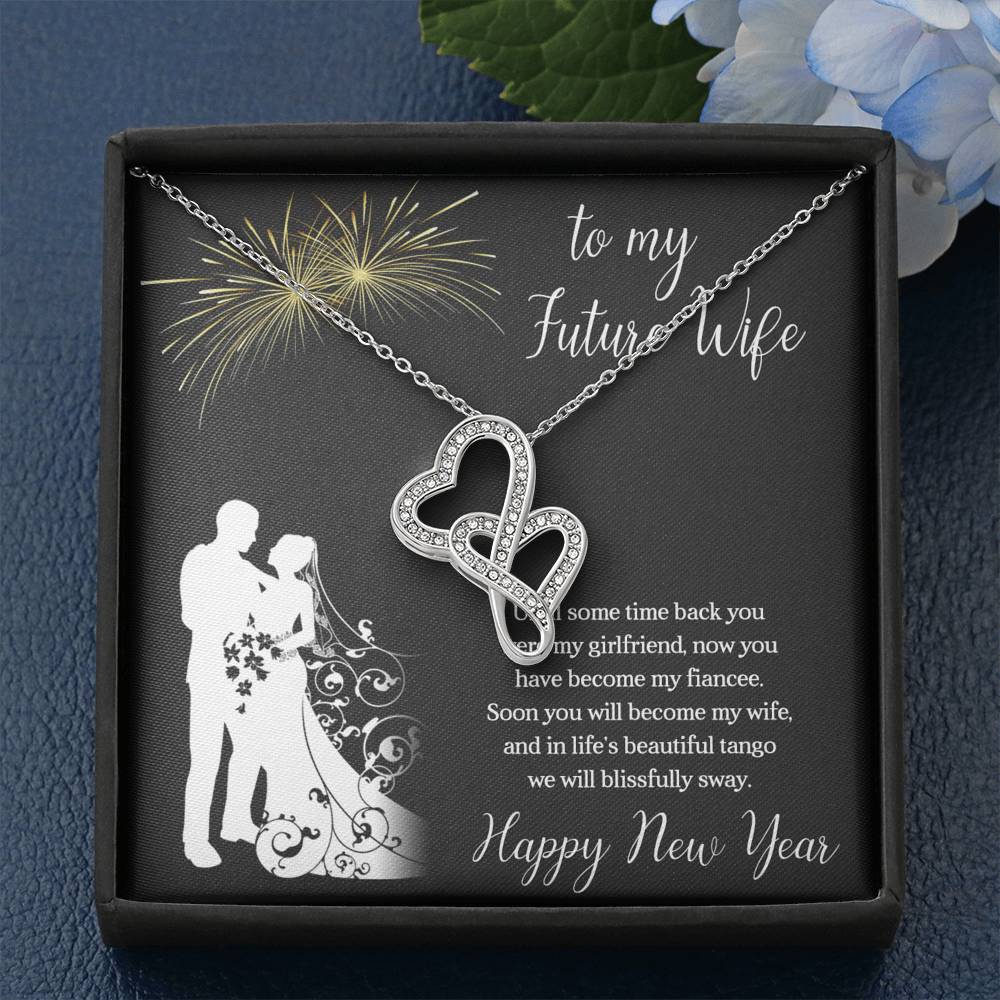 To My Future Wife Necklace for Women Personalized Birthday Anniversary Valentines Engagement Gift Double Hearts Necklace with Message Card from Husband Silver Jewelry for Women