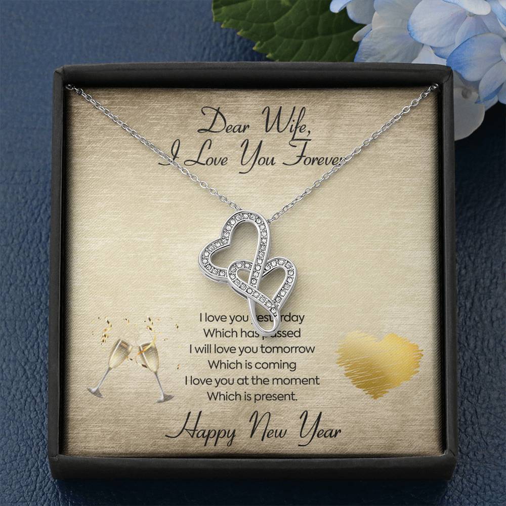 Personalized To My Wife Necklace for Her Birthday Valentines Anniversary Gift to my Wife Double Hearts Necklace for Women with Message  Card