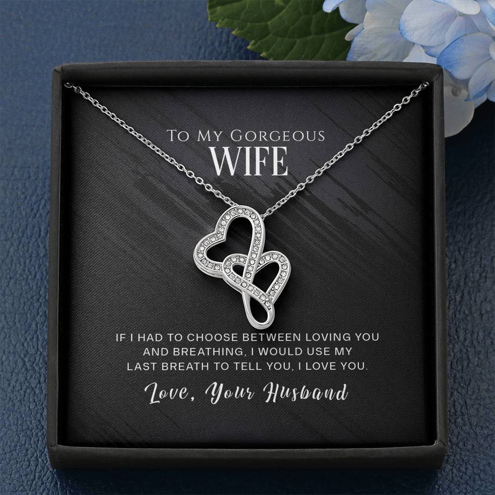 Personalized To My Wife Necklace  for Her Birthday Valentines Anniversary Gift for Wife Double Hearts Necklace for Women with Message  Card