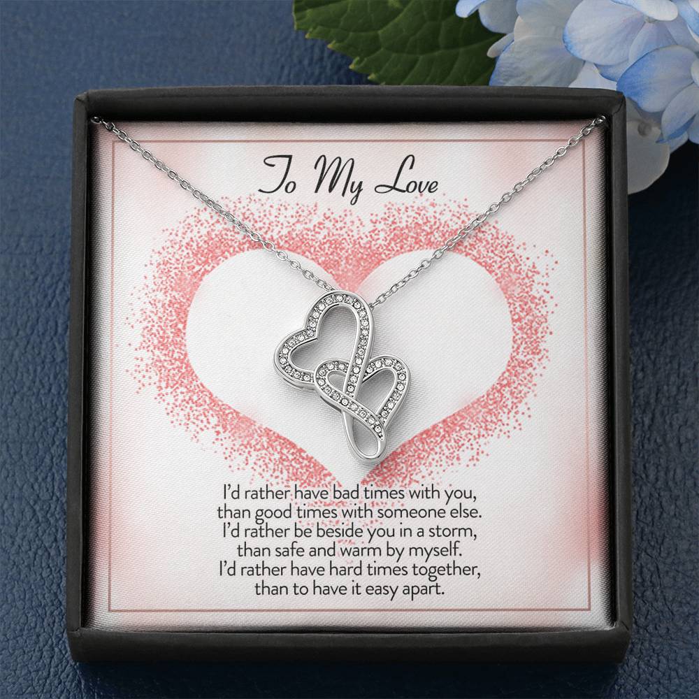 Personalized Girlfriend Necklace Anniversary Gift Birthday Valentines Gift Double Hearts Silver Necklace for Women Message Card From Boyfriend