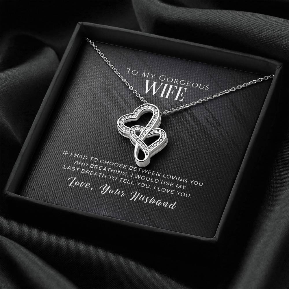 Personalized To My Wife Necklace  for Her Birthday Valentines Anniversary Gift for Wife Double Hearts Necklace for Women with Message  Card