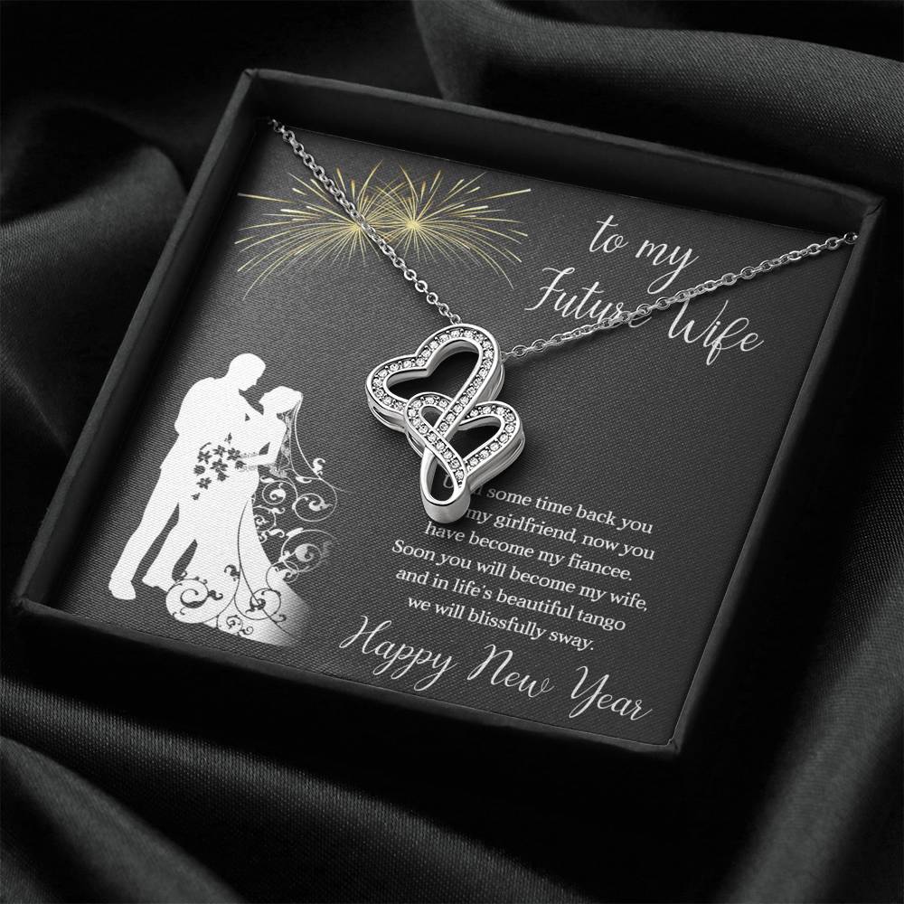To My Future Wife Necklace for Women Personalized Birthday Anniversary Valentines Engagement Gift Double Hearts Necklace with Message Card from Husband Silver Jewelry for Women