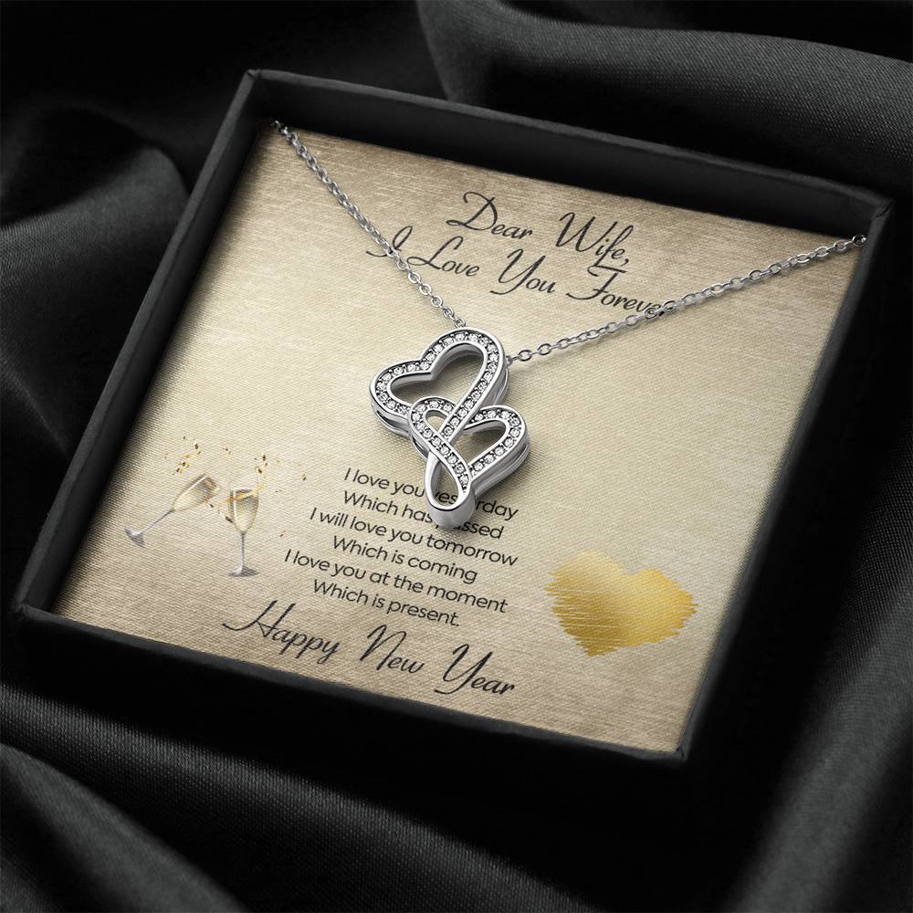 Personalized To My Wife Necklace for Her Birthday Valentines Anniversary Gift to my Wife Double Hearts Necklace for Women with Message  Card