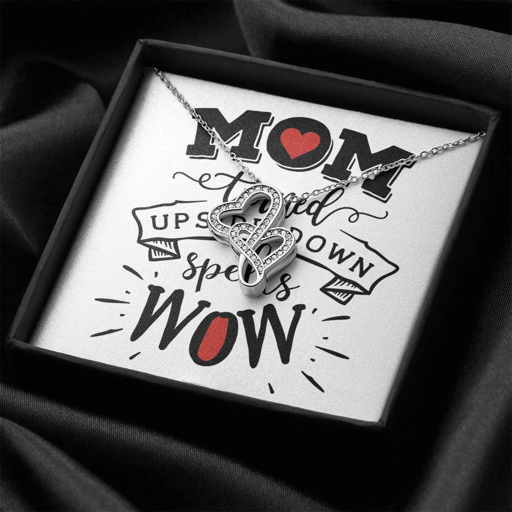 Personalized Gift Mother Necklace for Mom Valentines Birthday Gift Silver Jewelry Double Hearts Necklace for Women with Message  Card