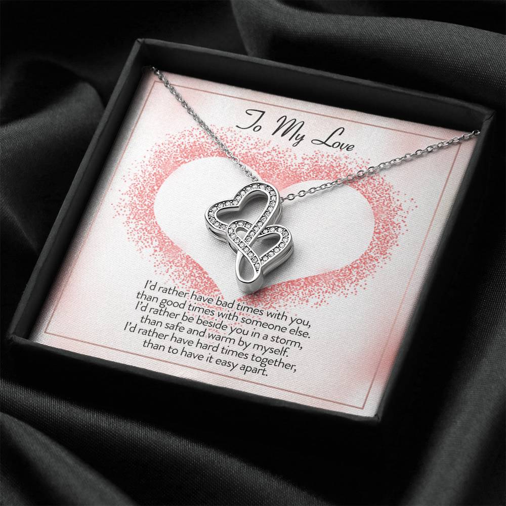 Personalized Girlfriend Necklace Anniversary Gift Birthday Valentines Gift Double Hearts Silver Necklace for Women Message Card From Boyfriend