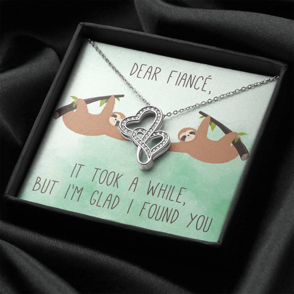 Personalized To my Fiance Necklace  for Her Valentines Birthday Anniversary Gift Double Hearts Necklace for Women with Message  Card