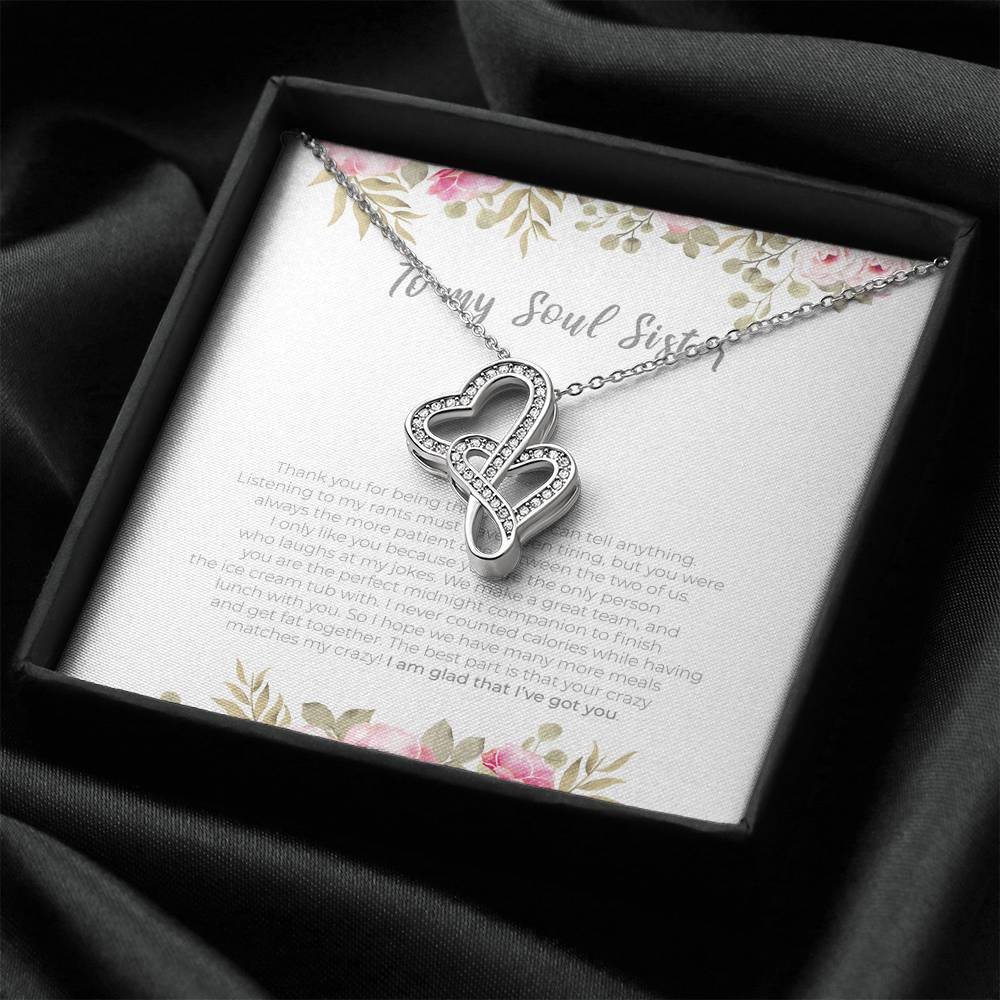 Personalized To my Soul Sister Necklace for Her Valentines Birthday Gift Double Hearts Necklace for Women with Message  Card