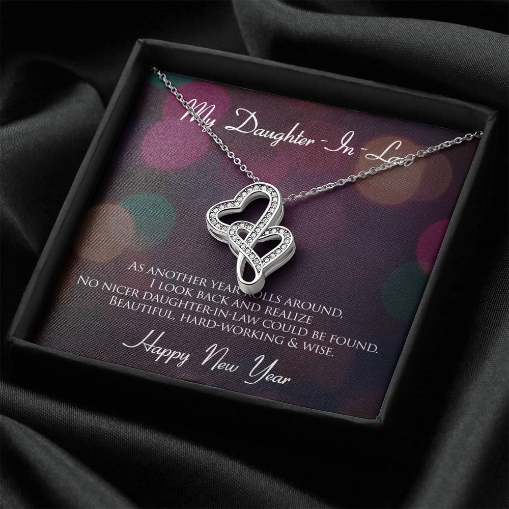 Personalized Gift Daughter in Law Necklace for Her Valentines Birthday  Gift Double Hearts Necklace for Women with Message  Card