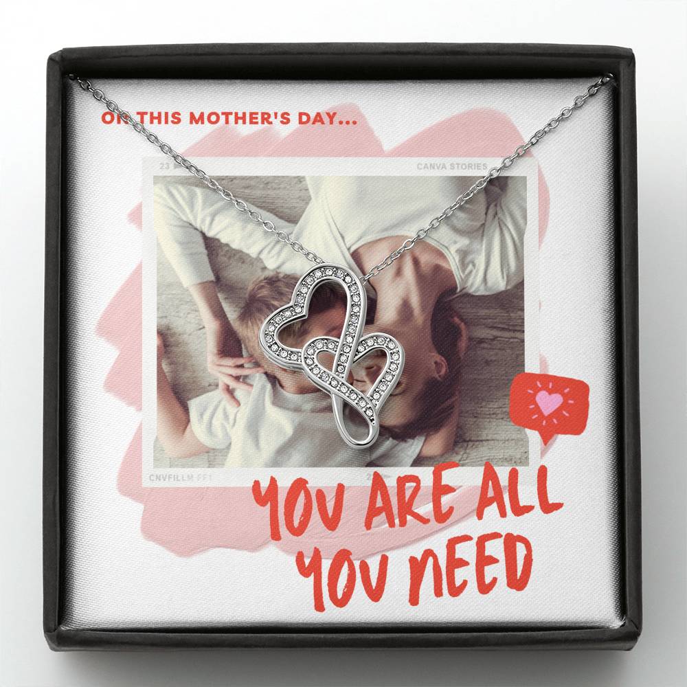 Personalized Gift Mother Necklace for Her Valentines Birthday  Gift Double  Hearts  Necklace for Women with Message  Card