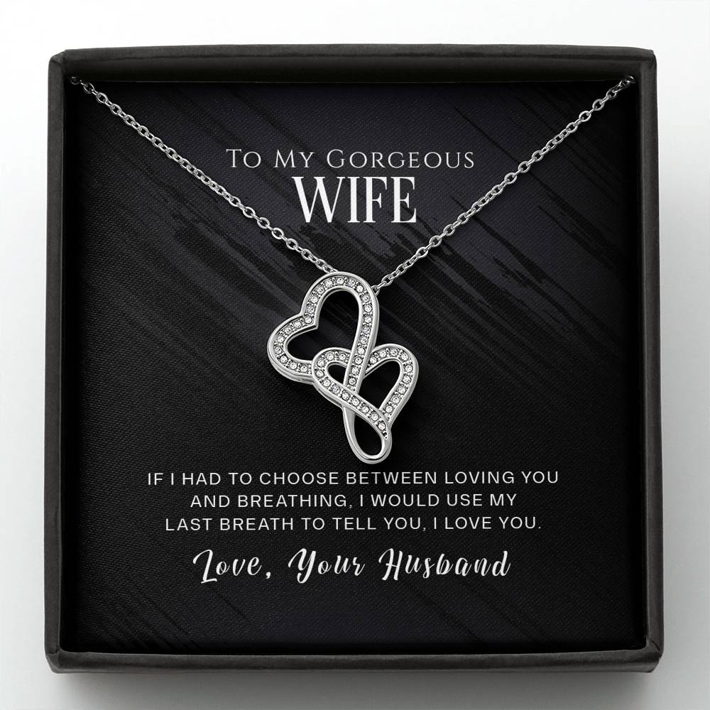 Personalized To My Wife Necklace  for Her Birthday Valentines Anniversary Gift for Wife Double Hearts Necklace for Women with Message  Card