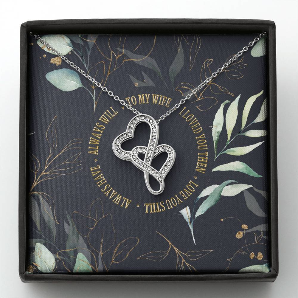 Personalized Gift Wife Necklace  for Her Valentines Birthday Anniversary Gift Double  Hearts Necklace for Women with Message  Card