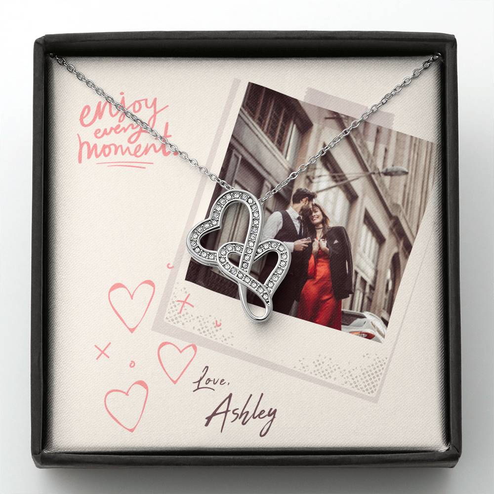 Personalized Gift Girlfriend Necklace for Her Valentines Birthday  Gift Double  Hearts Necklace for Women with Message  Card