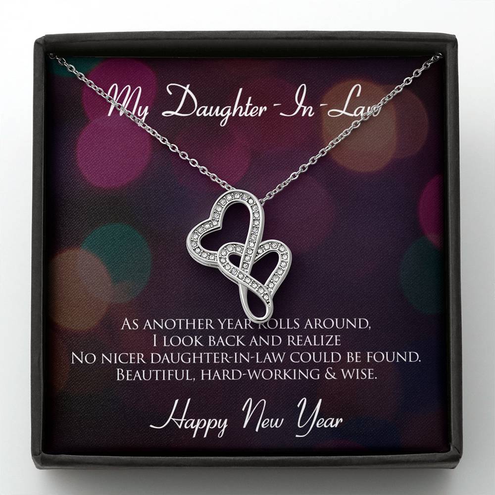 Personalized Gift Daughter in Law Necklace for Her Valentines Birthday  Gift Double Hearts Necklace for Women with Message  Card