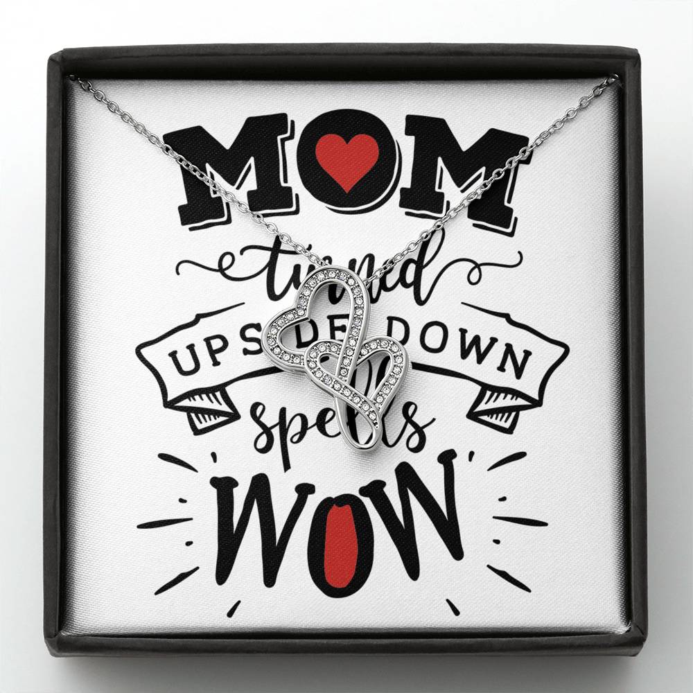 Personalized Gift Mother Necklace for Mom Valentines Birthday Gift Silver Jewelry Double Hearts Necklace for Women with Message  Card