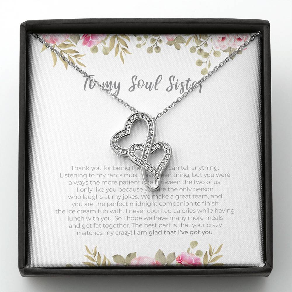 Personalized To my Soul Sister Necklace for Her Valentines Birthday Gift Double Hearts Necklace for Women with Message  Card