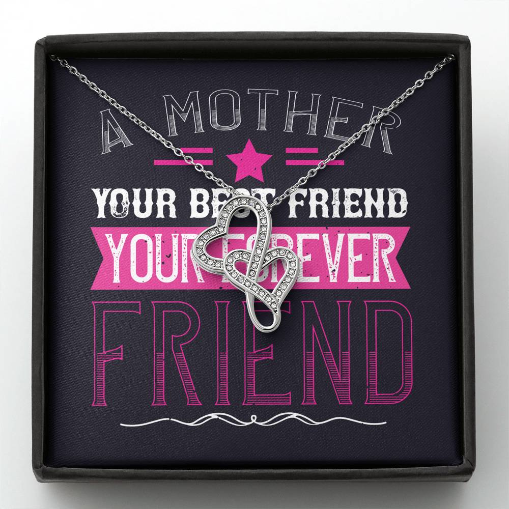 Personalized Gift Mother Necklace for Her Valentines Birthday  Gift Double Hearts Necklace for Women with Message  Card