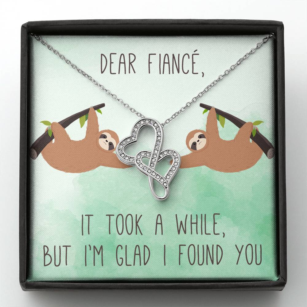 Personalized To my Fiance Necklace  for Her Valentines Birthday Anniversary Gift Double Hearts Necklace for Women with Message  Card