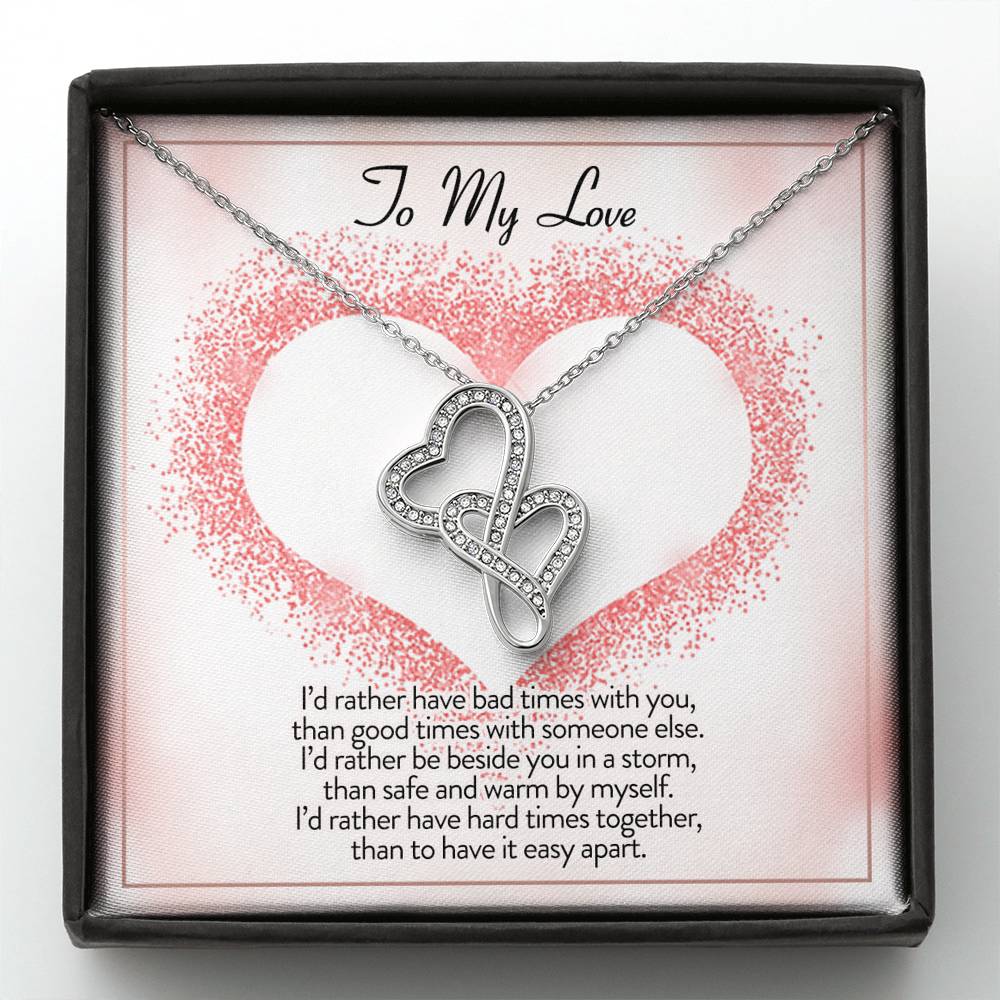 Personalized Girlfriend Necklace Anniversary Gift Birthday Valentines Gift Double Hearts Silver Necklace for Women Message Card From Boyfriend