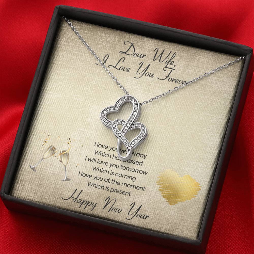 Personalized To My Wife Necklace for Her Birthday Valentines Anniversary Gift to my Wife Double Hearts Necklace for Women with Message  Card