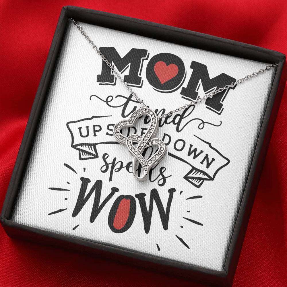 Personalized Gift Mother Necklace for Mom Valentines Birthday Gift Silver Jewelry Double Hearts Necklace for Women with Message  Card