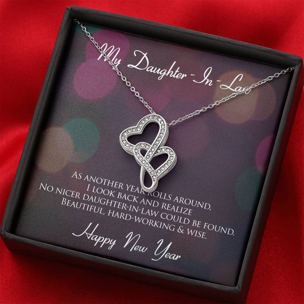 Personalized Gift Daughter in Law Necklace for Her Valentines Birthday  Gift Double Hearts Necklace for Women with Message  Card