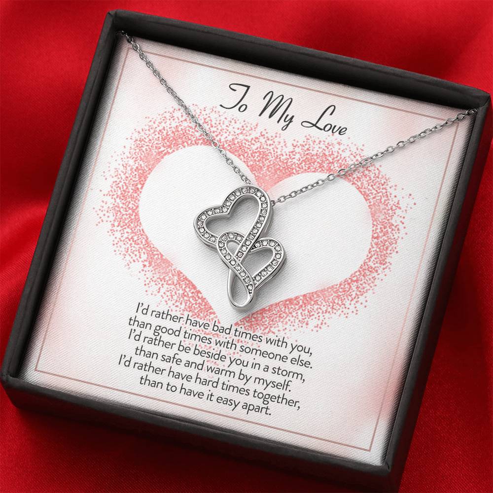 Personalized Girlfriend Necklace Anniversary Gift Birthday Valentines Gift Double Hearts Silver Necklace for Women Message Card From Boyfriend