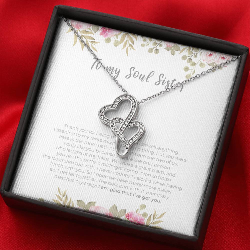 Personalized To my Soul Sister Necklace for Her Valentines Birthday Gift Double Hearts Necklace for Women with Message  Card
