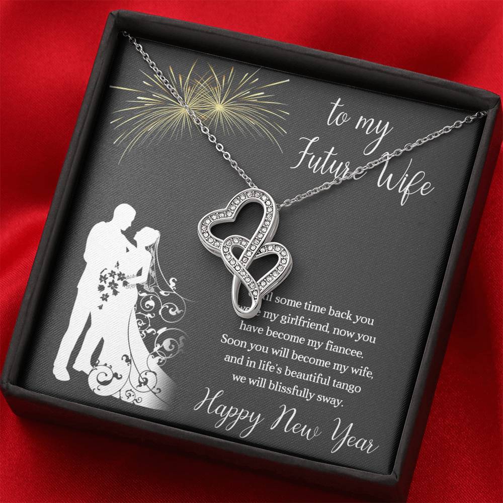 To My Future Wife Necklace for Women Personalized Birthday Anniversary Valentines Engagement Gift Double Hearts Necklace with Message Card from Husband Silver Jewelry for Women