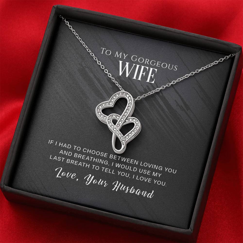 Personalized To My Wife Necklace  for Her Birthday Valentines Anniversary Gift for Wife Double Hearts Necklace for Women with Message  Card