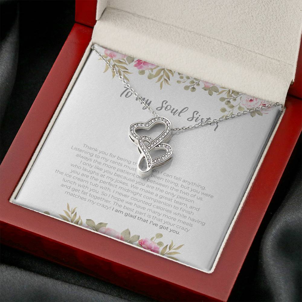 Personalized To my Soul Sister Necklace for Her Valentines Birthday Gift Double Hearts Necklace for Women with Message  Card