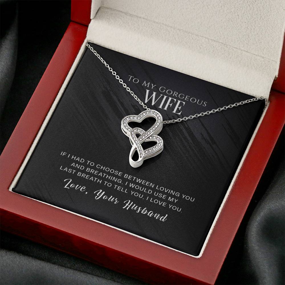 Personalized To My Wife Necklace  for Her Birthday Valentines Anniversary Gift for Wife Double Hearts Necklace for Women with Message  Card