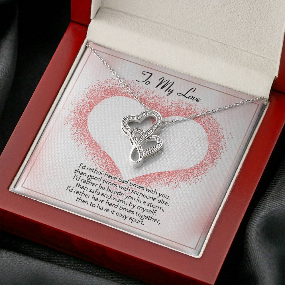 Personalized Girlfriend Necklace Anniversary Gift Birthday Valentines Gift Double Hearts Silver Necklace for Women Message Card From Boyfriend
