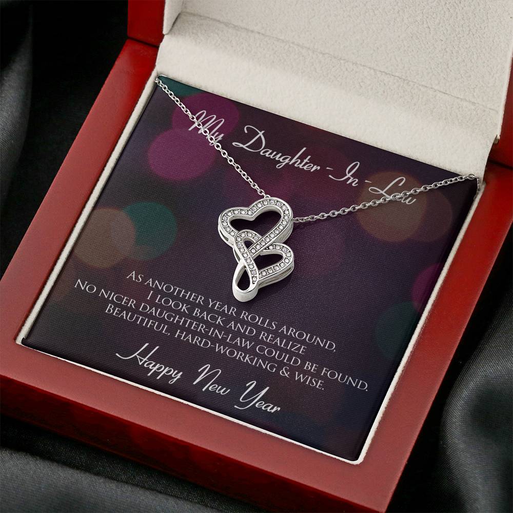 Personalized Gift Daughter in Law Necklace for Her Valentines Birthday  Gift Double Hearts Necklace for Women with Message  Card