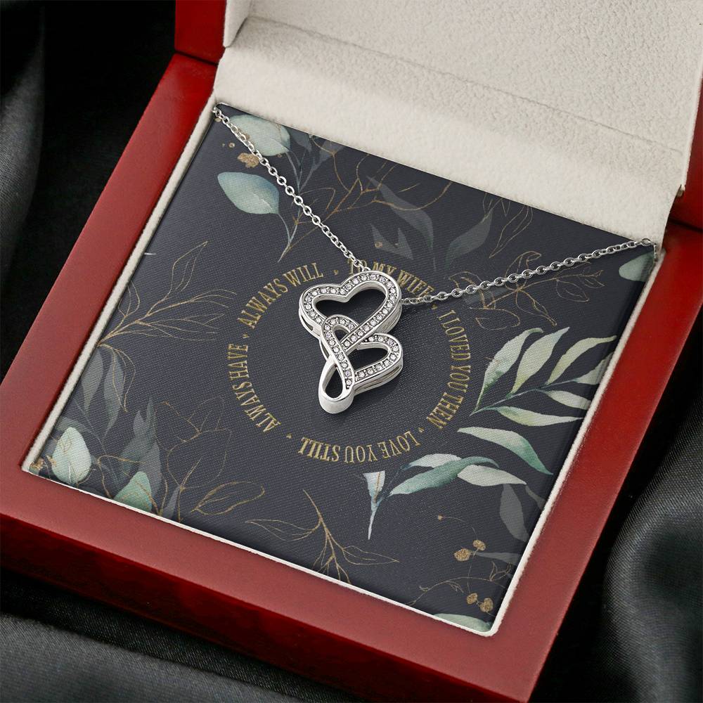Personalized Gift Wife Necklace  for Her Valentines Birthday Anniversary Gift Double  Hearts Necklace for Women with Message  Card