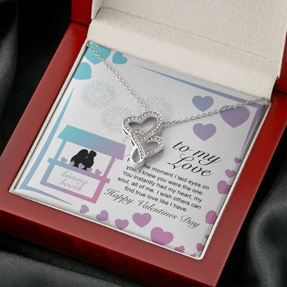 Personalized Wife Girlfriend Necklace  for Her Valentines Birthday Anniversary Gift Double Hearts Necklace for Women with Message  Card