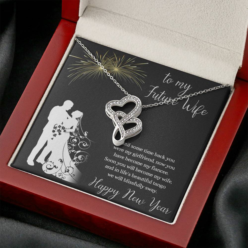 To My Future Wife Necklace for Women Personalized Birthday Anniversary Valentines Engagement Gift Double Hearts Necklace with Message Card from Husband Silver Jewelry for Women