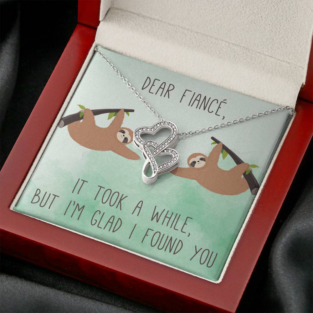 Personalized To my Fiance Necklace  for Her Valentines Birthday Anniversary Gift Double Hearts Necklace for Women with Message  Card