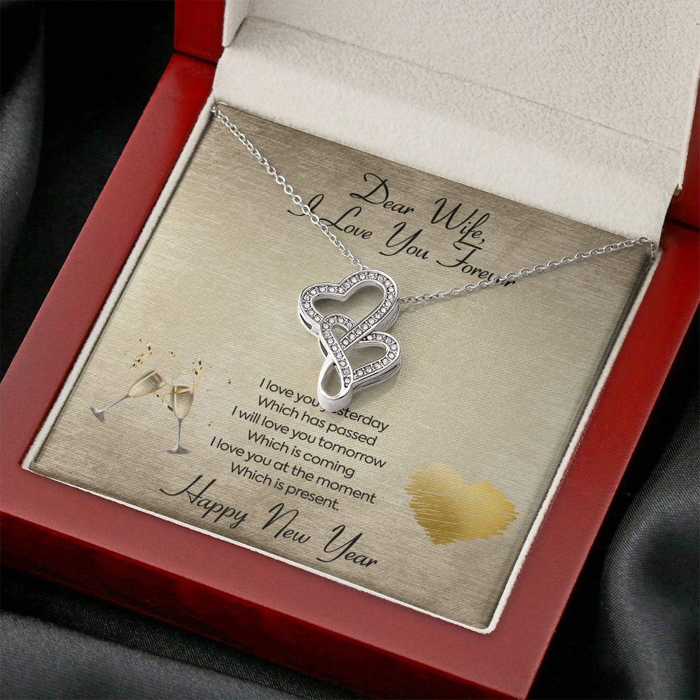 Personalized To My Wife Necklace for Her Birthday Valentines Anniversary Gift to my Wife Double Hearts Necklace for Women with Message  Card