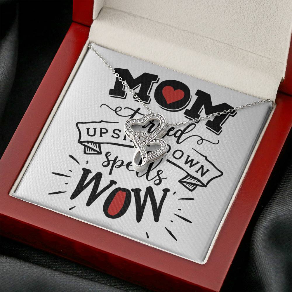 Personalized Gift Mother Necklace for Mom Valentines Birthday Gift Silver Jewelry Double Hearts Necklace for Women with Message  Card