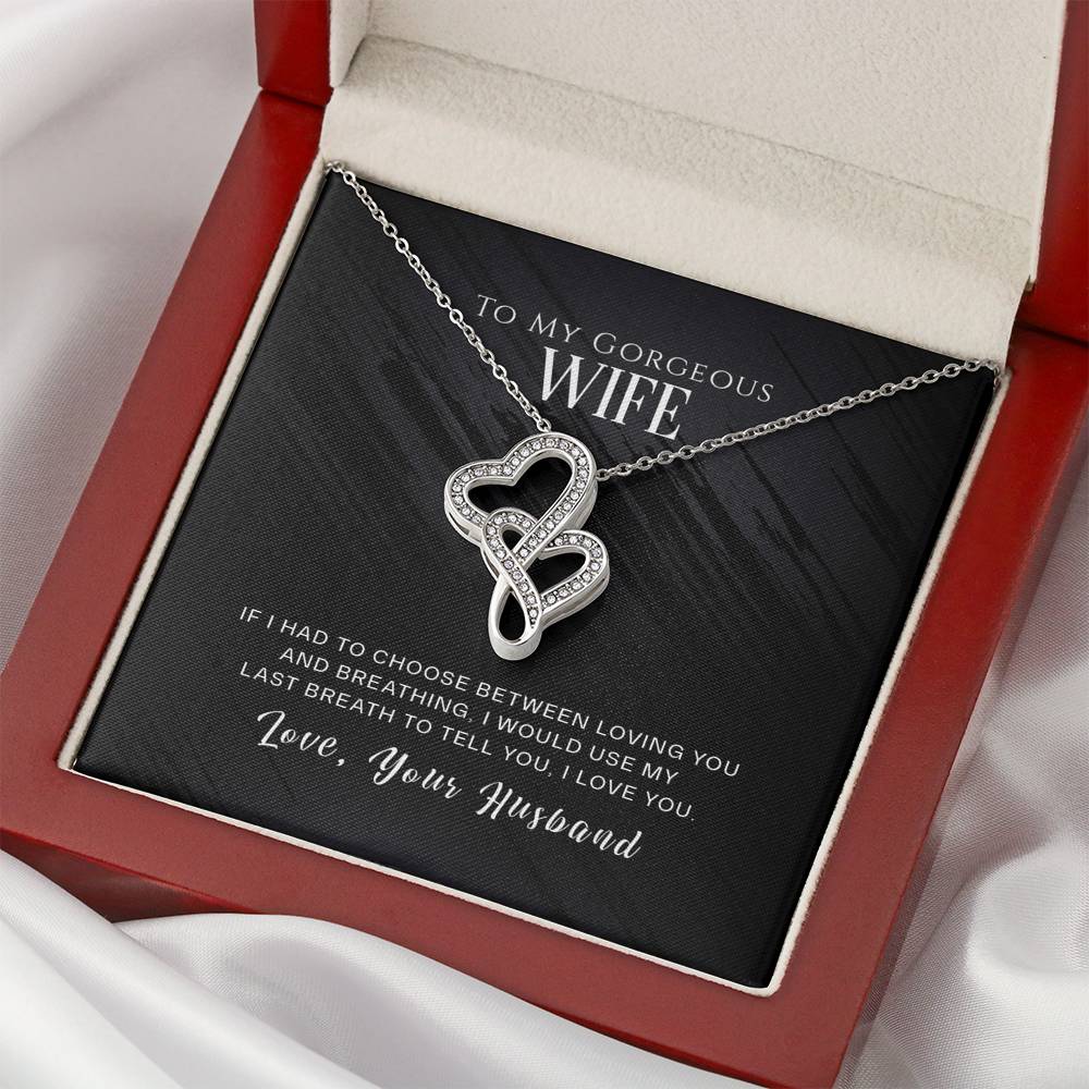 Personalized To My Wife Necklace  for Her Birthday Valentines Anniversary Gift for Wife Double Hearts Necklace for Women with Message  Card