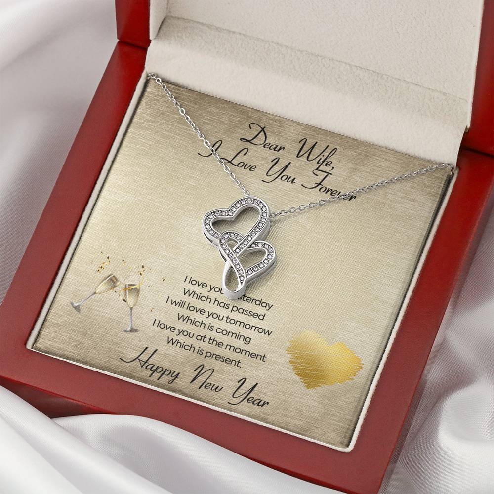 Personalized To My Wife Necklace for Her Birthday Valentines Anniversary Gift to my Wife Double Hearts Necklace for Women with Message  Card