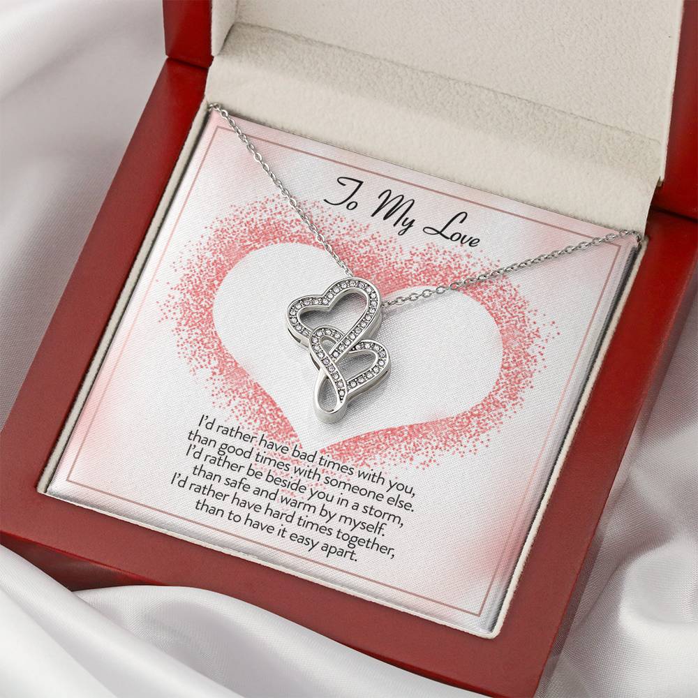 Personalized Girlfriend Necklace Anniversary Gift Birthday Valentines Gift Double Hearts Silver Necklace for Women Message Card From Boyfriend