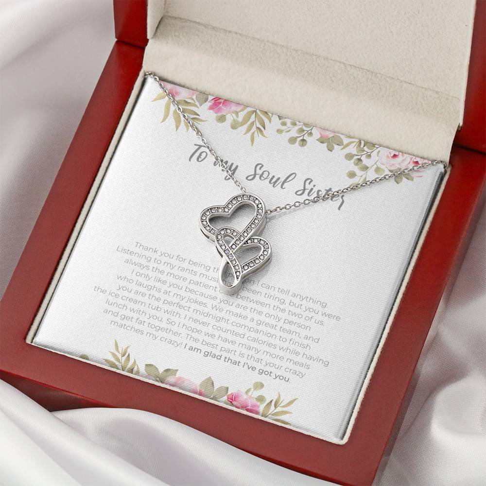 Personalized To my Soul Sister Necklace for Her Valentines Birthday Gift Double Hearts Necklace for Women with Message  Card